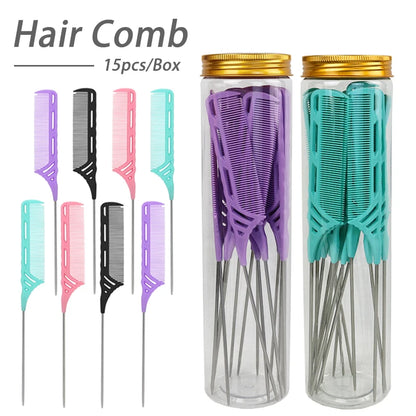 15pcs Candy Color Rat Tail Comb Set