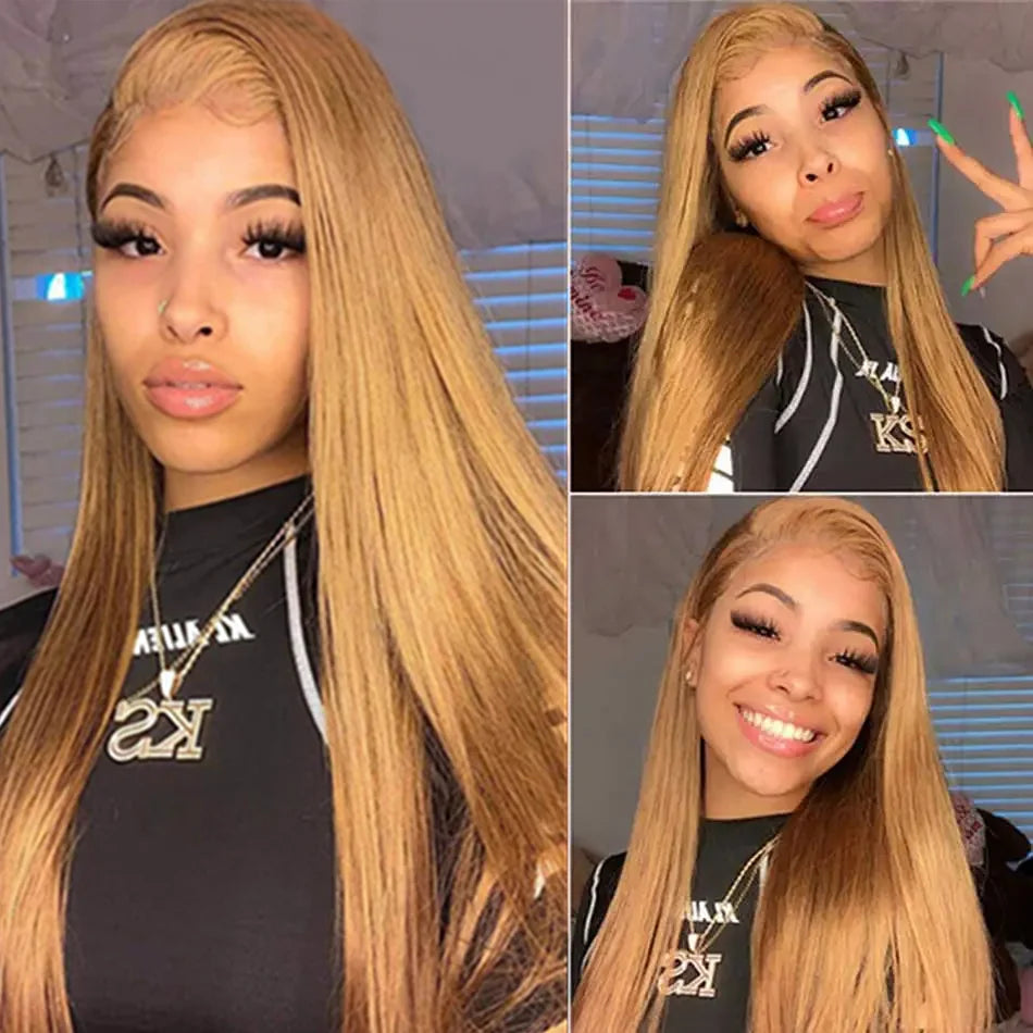 Honey Blonde Bone Straight Wig – HD Lace Front