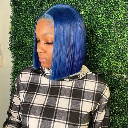 Dark Blue Short Bob Wig – Lace Front, Full and Voluminous