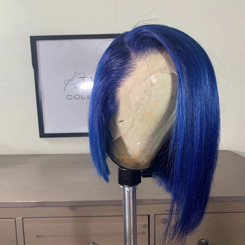 Dark Blue Short Bob Wig – Lace Front, Full and Voluminous