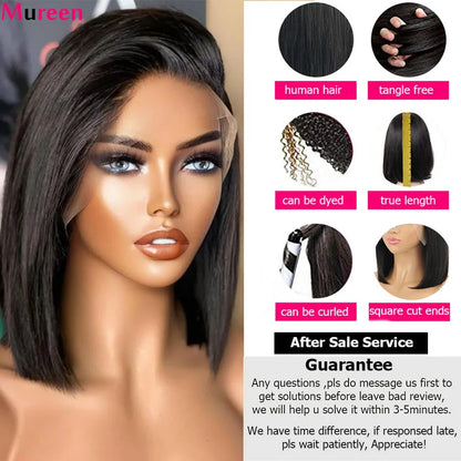 250% Density Straight Bob Wig – Transparent Lace Front, Mureen Hair