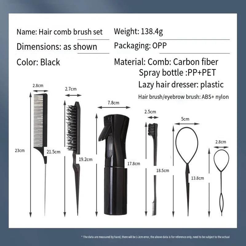 6-Piece Hair Styling Kit – Brushes, Comb & Spray Bottle