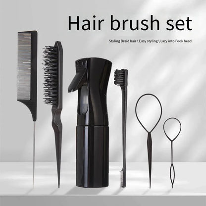 6-Piece Hair Styling Kit – Brushes, Comb & Spray Bottle