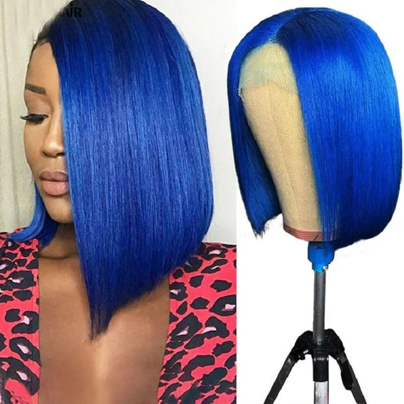 Dark Blue Short Bob Wig – Lace Front, Full and Voluminous