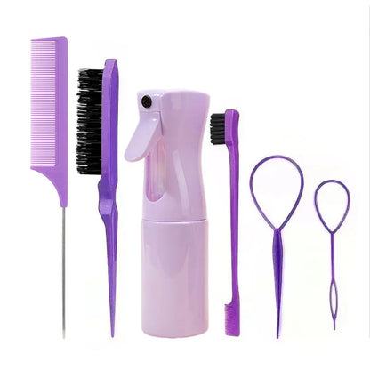 6-Piece Hair Styling Kit – Brushes, Comb & Spray Bottle