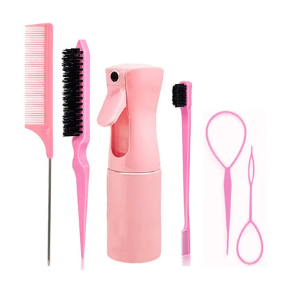 6-Piece Hair Styling Kit – Brushes, Comb & Spray Bottle