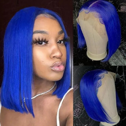 Dark Blue Short Bob Wig – Lace Front, Full and Voluminous