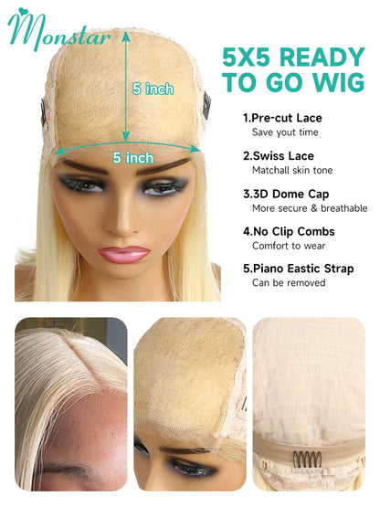 613 Blonde Straight Bob Wig – Lace Front, Brazilian